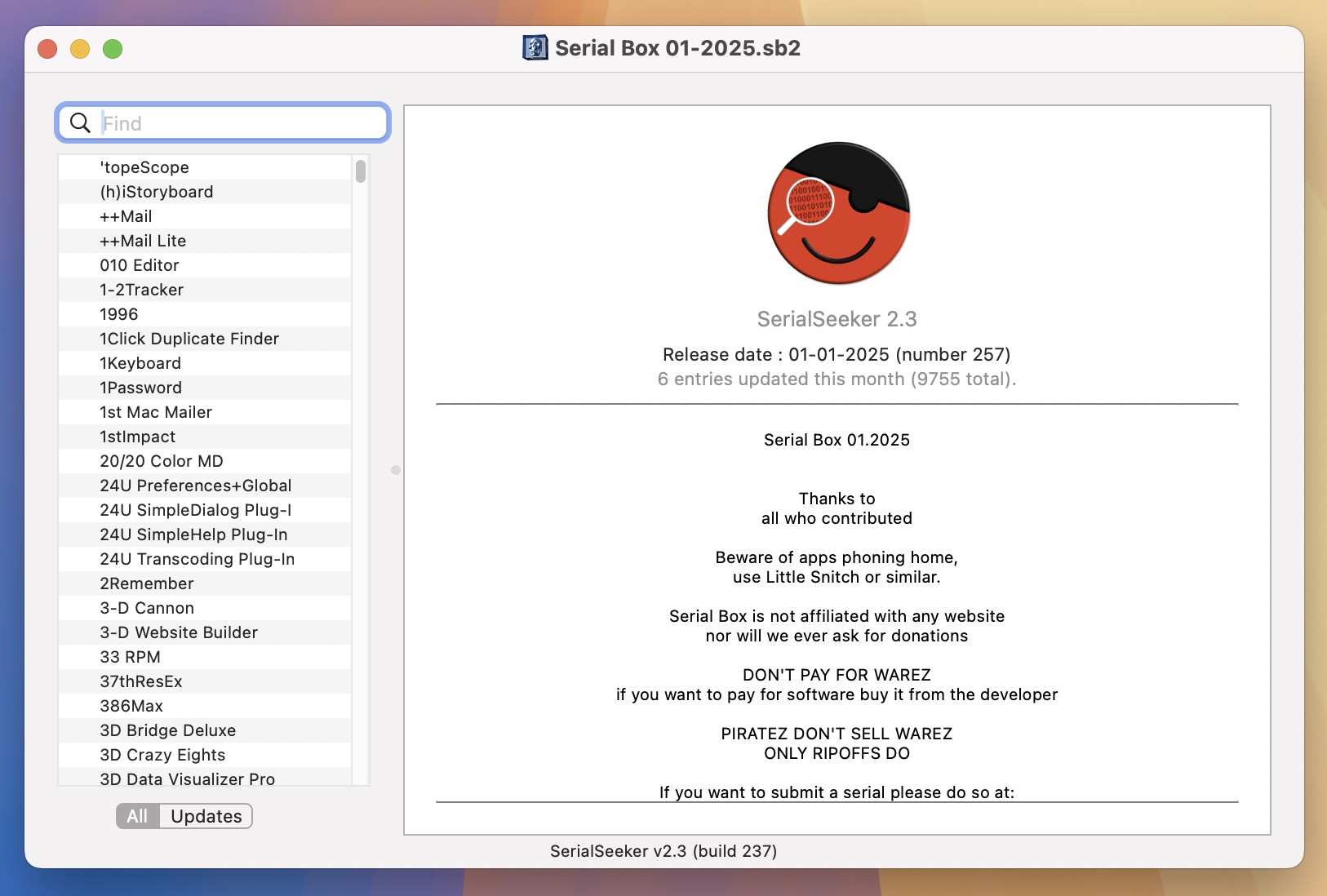 Serial Box & Serial Seeker for Mac v2025.1 软件序列号查询软件 免激活下载-1