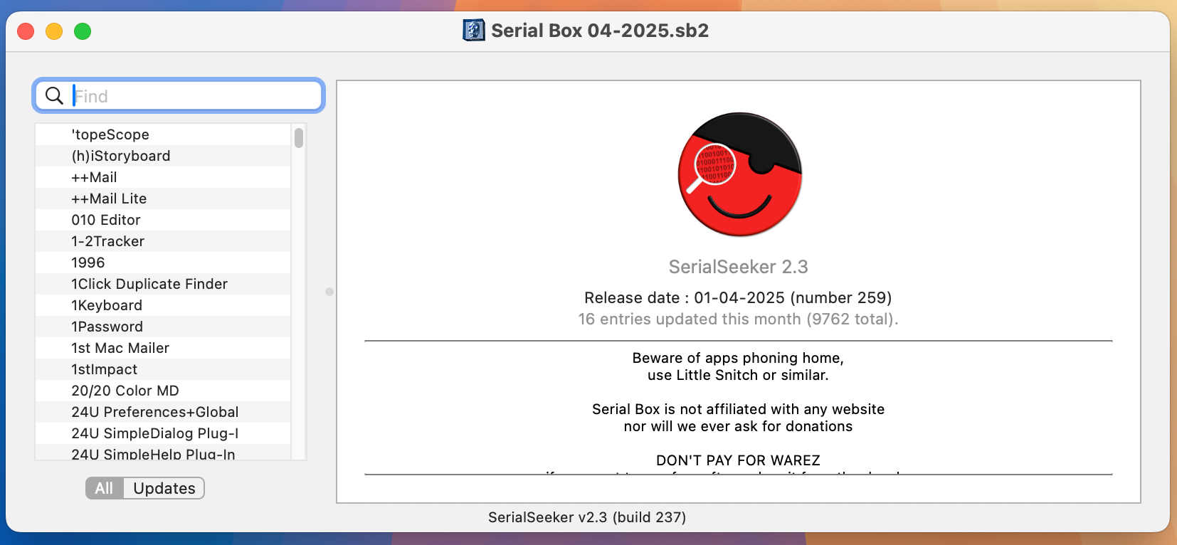 Serial Box & Serial Seeker for Mac v2025.4 软件序列号查询软件 免激活下载-1
